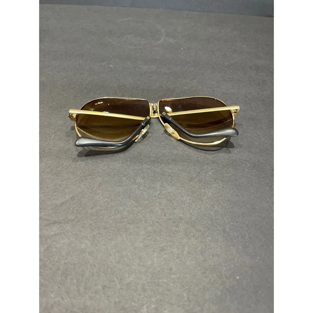 Vintage Turbo Folding Aviator Sunglasses Gold Tone Brown Gradient Lens with Case